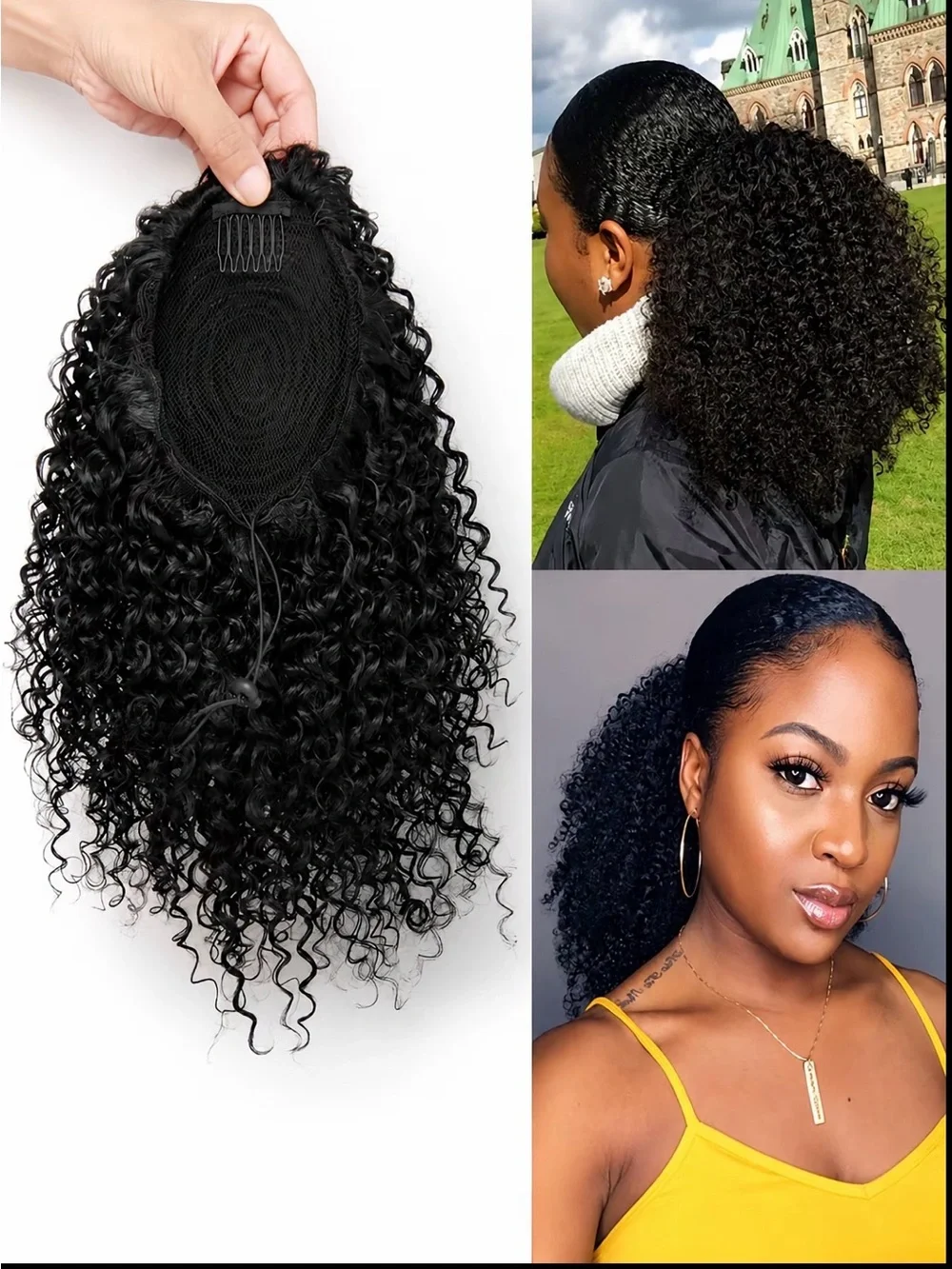 Black Curly Clip-In Ponytail Extension - Natural Volume